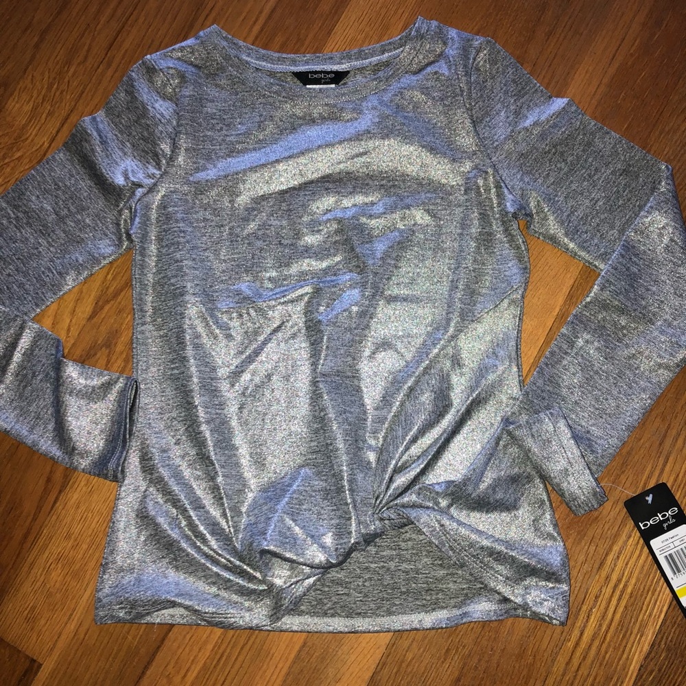 Bebe girls silver shiny shirt